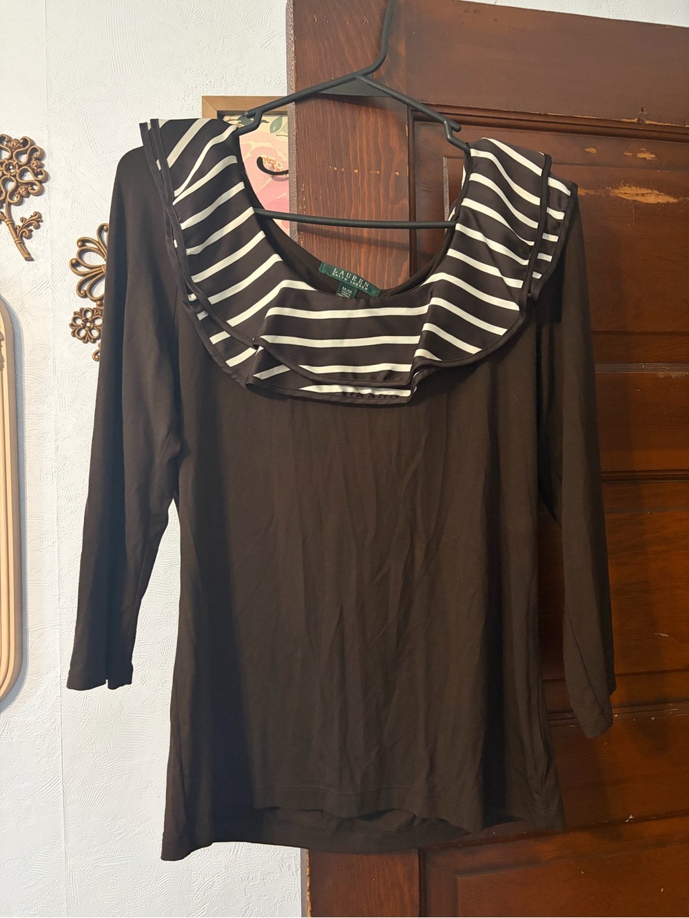 Vintage Lauren Ralph Lauren brown Top with Striped Collar
